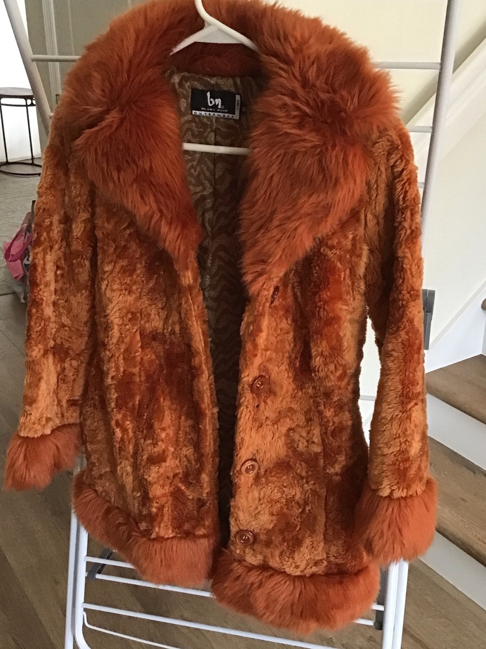Vintage Blanc Noir faux fur coat girls M